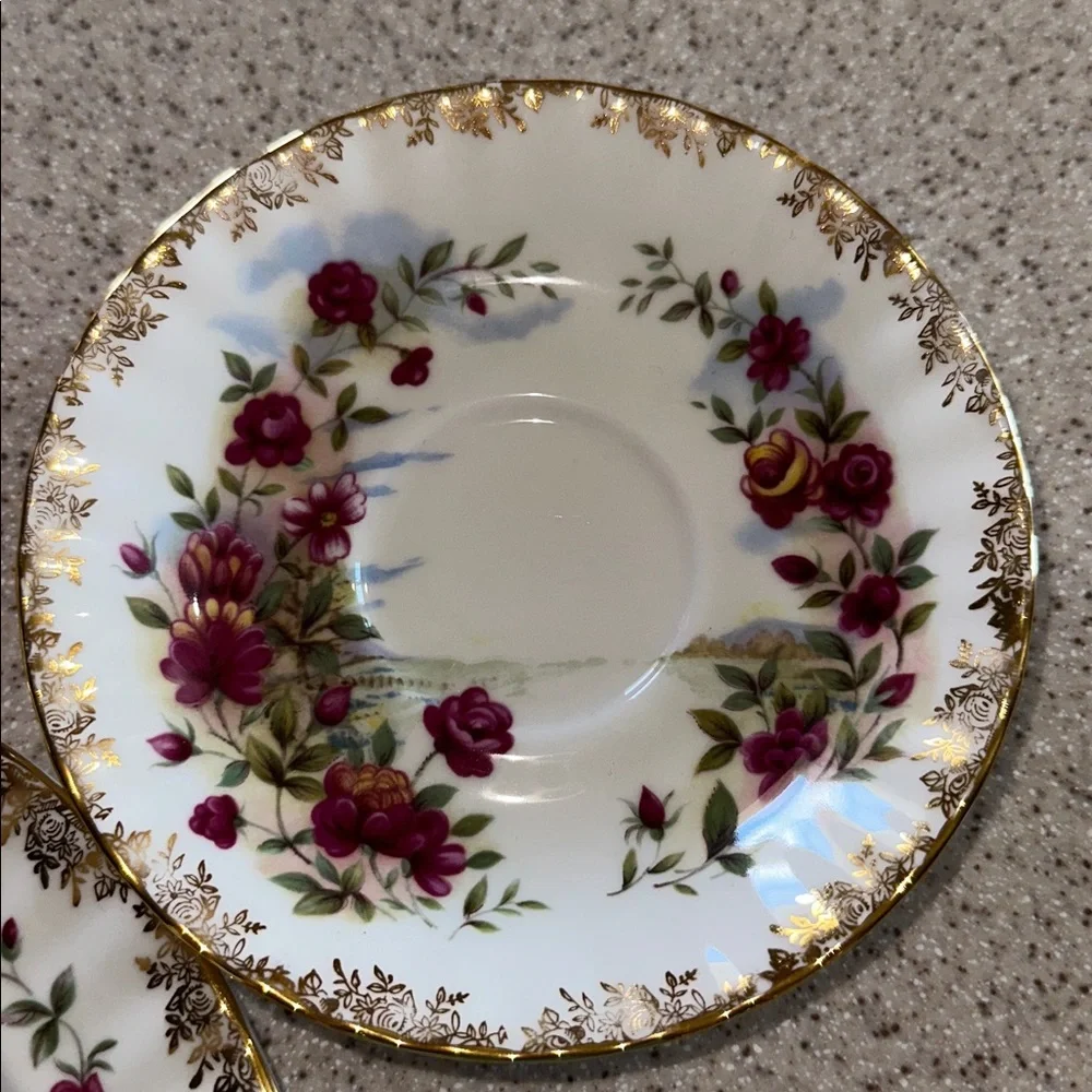 Royal Albert Four Seasons Series SPRING Country Scenes 3 piece set Teacup plates